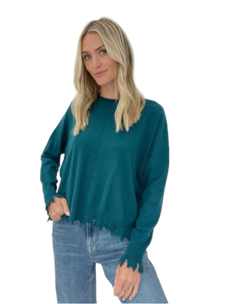 Andrea Distressed Sweater - Teal