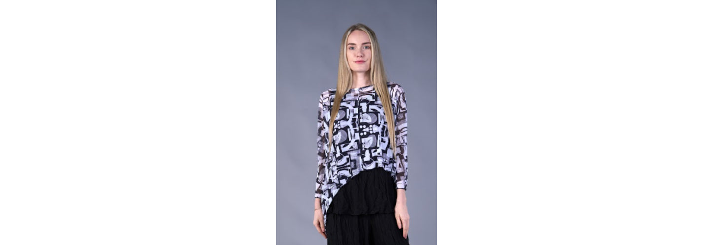 Shana Printed Mesh Topper Black and White