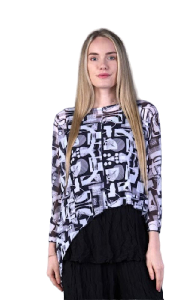 Shana Printed Mesh Topper Black and White X-Large