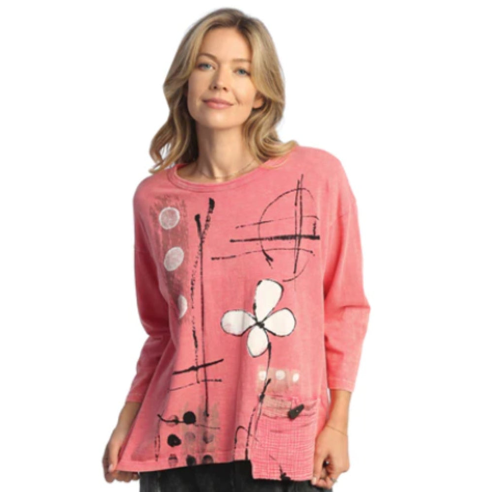 Petals Mineral Washed Tunic With Double Gauze Pocket - Coral