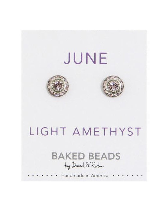 Earrings Birthstone Crystal Discs June Amethyst Posts