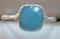 Ring Blue Chalcedony Square Brushed Sz 4
