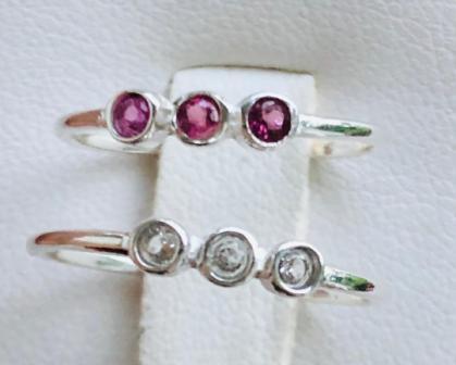 Ring Semi-Precious Triple Stone Round Simple Sterling sz 7