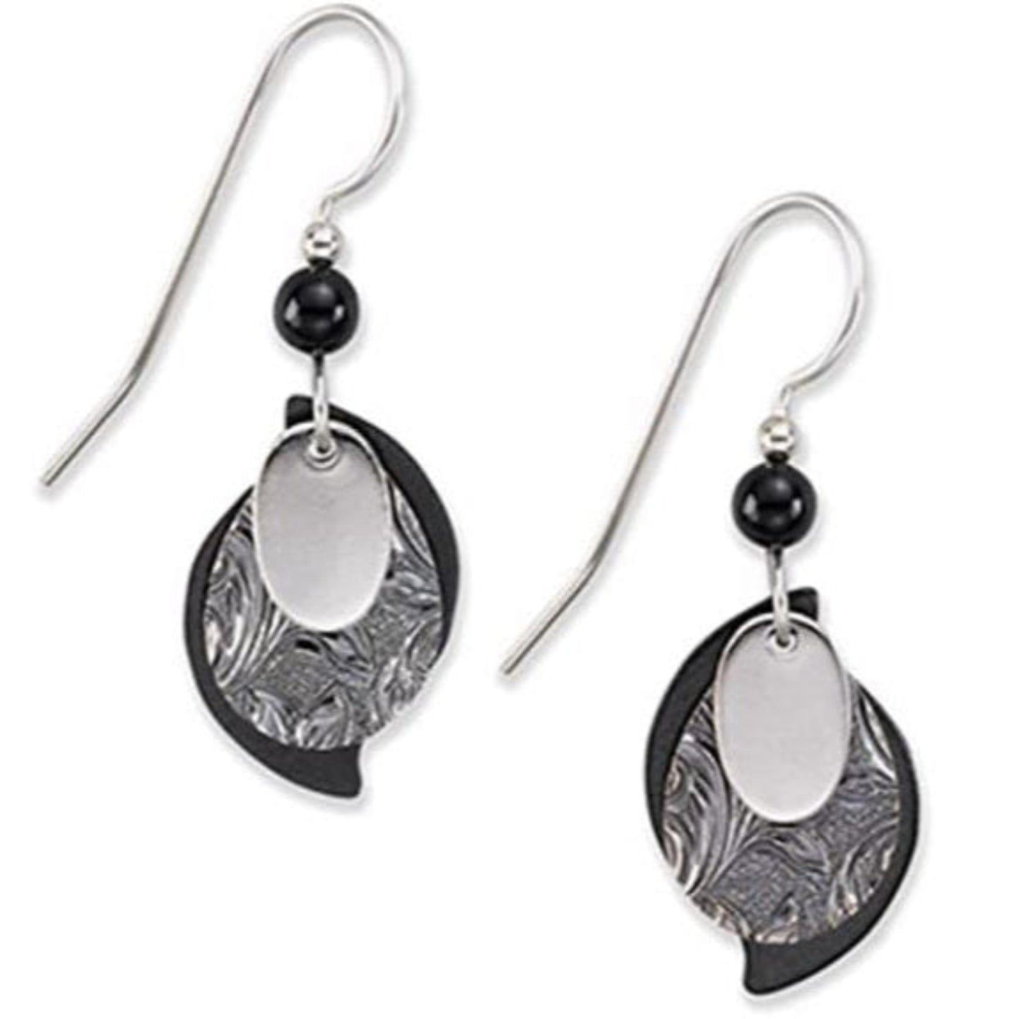 Earrings Black Silver Tear Dangle