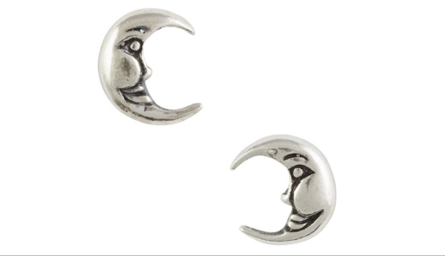 Sterling Silver Earrings Crescent Moon Face Studs