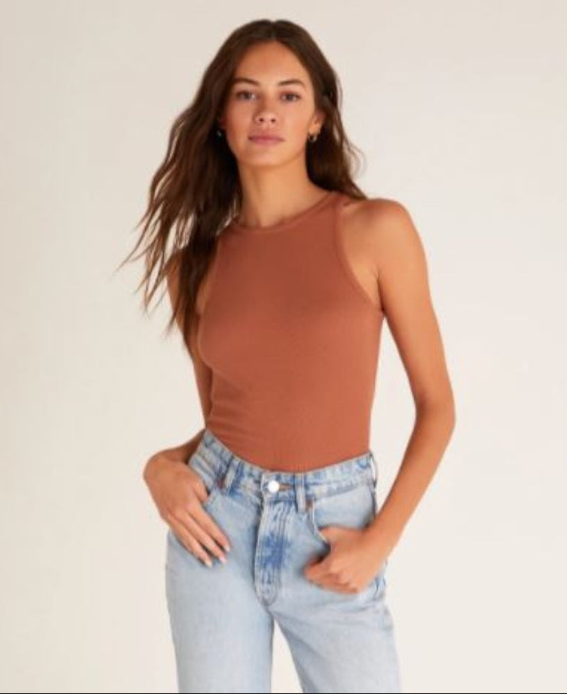 Janice High Neck Tank Top in Vintage Brown