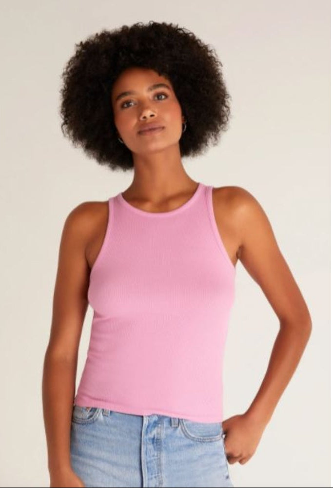 Janice High Neck Tank Top in Orchid Pink