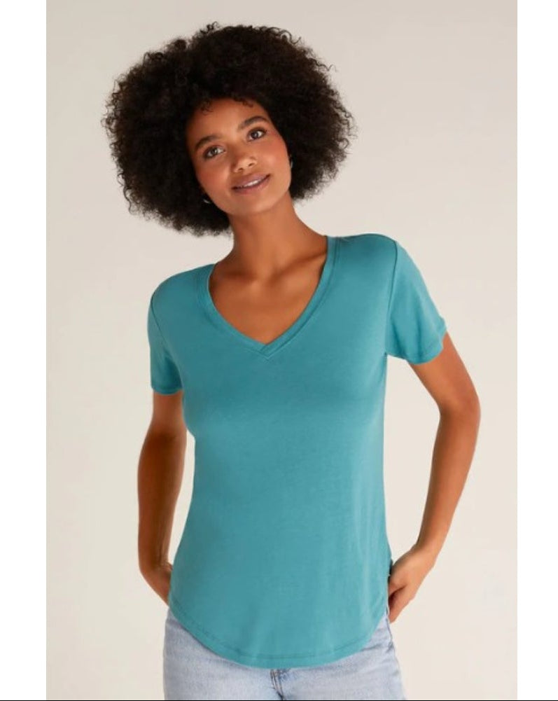Kasey Modal V-Neck Tee Shirt in Teal