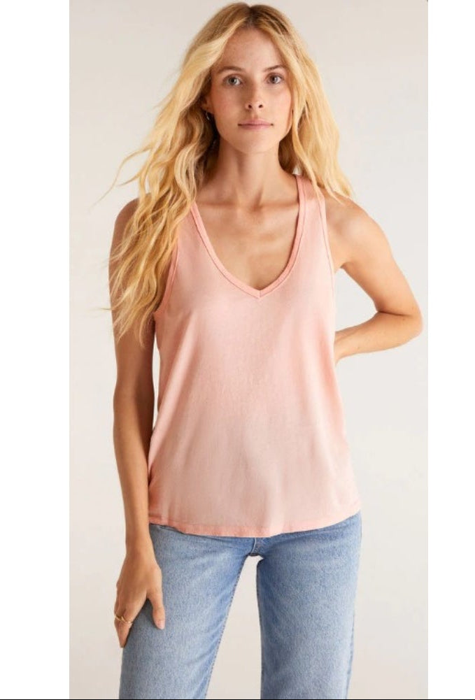 Organic V-Neck Tank in Silver Pink
