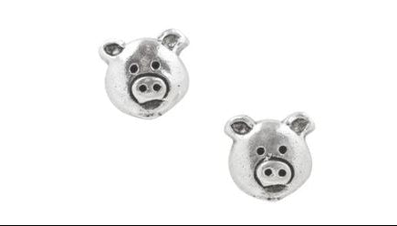 Sterling Silver Earrings Piggy Face Studs