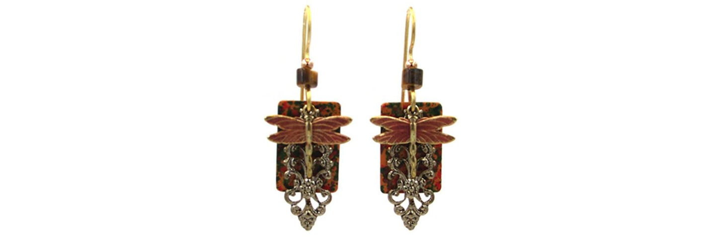 Earrings Gold Red Dragonfly - Silver Forest