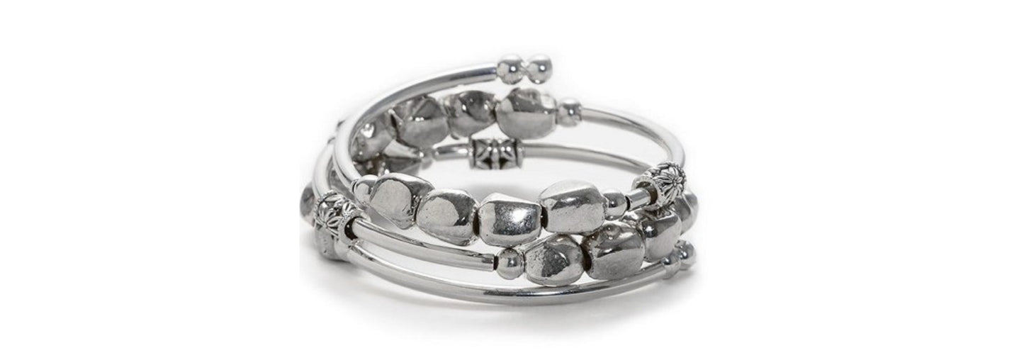 Silver Stream Spiral Bangle with Nuggets - Crazyartgrrl