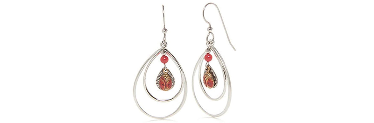 Earrings Silver Open Tears w/Ladybug by Silver Forest