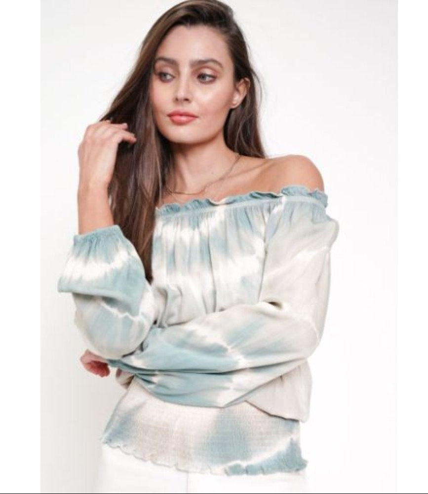 Blue & Stone Tie Dye Smock Top