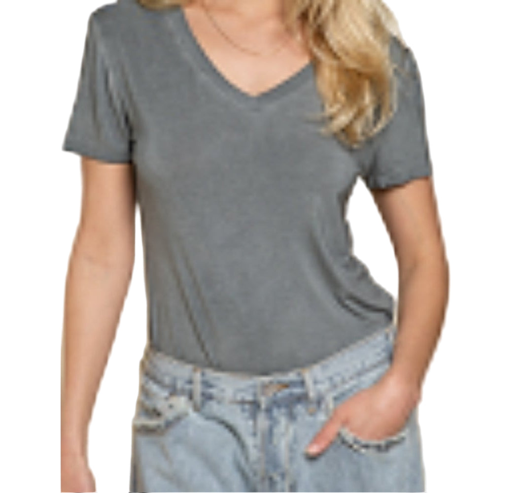 Top Short Sleeve V-Neck Grey by POL