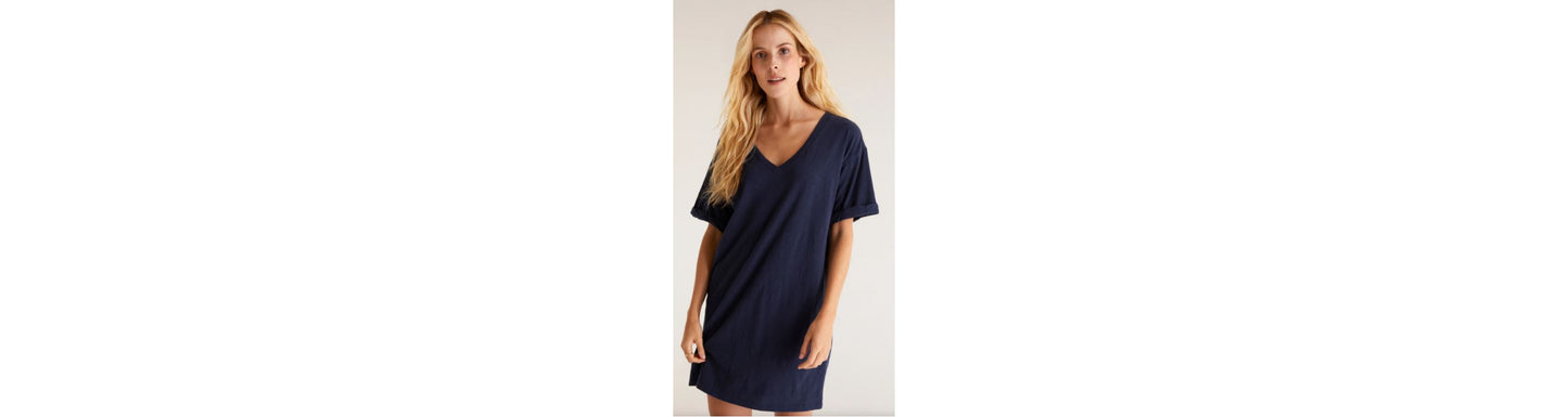 V-Neck Tee Shirt Dress in Navy - Z Supply