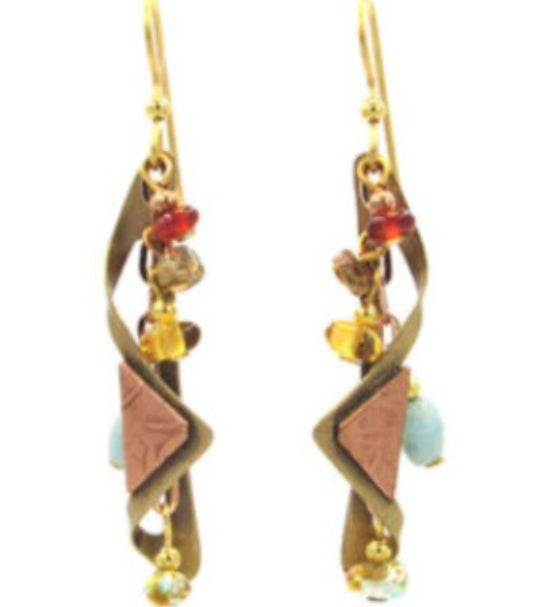 Abstract Mixed Metal Earrings with Beads on Chain
