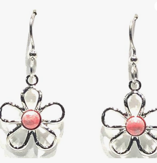 Open Wirey Flower with Howlite Stone Earrings