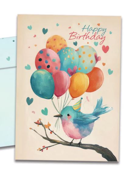 Ballons Flying By Birthday Card
