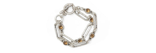 Topaz Crystal Pewter Bracelet with Oval Links - Handmade