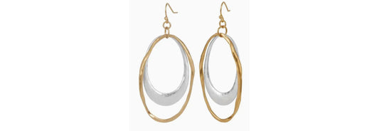 Double Oval Dangle Earrings Mixed Metal - Gold & Silver