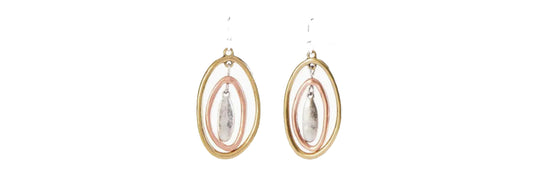 Mixed Metal Ovals Earrings - Gold, Silver & Copper