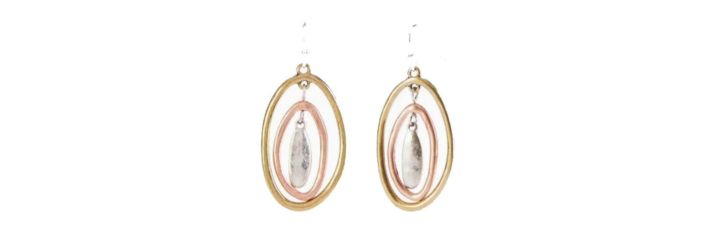 Mixed Metal Ovals Earrings - Gold, Silver & Copper