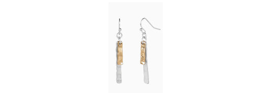 Layered Hammered Mixed Metal Dangle Earrings - Gold & Silver