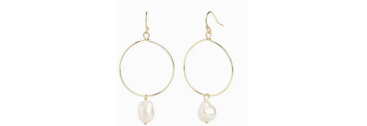 Hoop Pearl Dangle Earrings - Gold