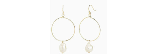 Hoop Pearl Dangle Earrings - Gold