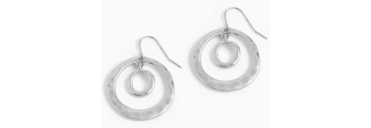 Double Circle Dangle Earrings - Silver