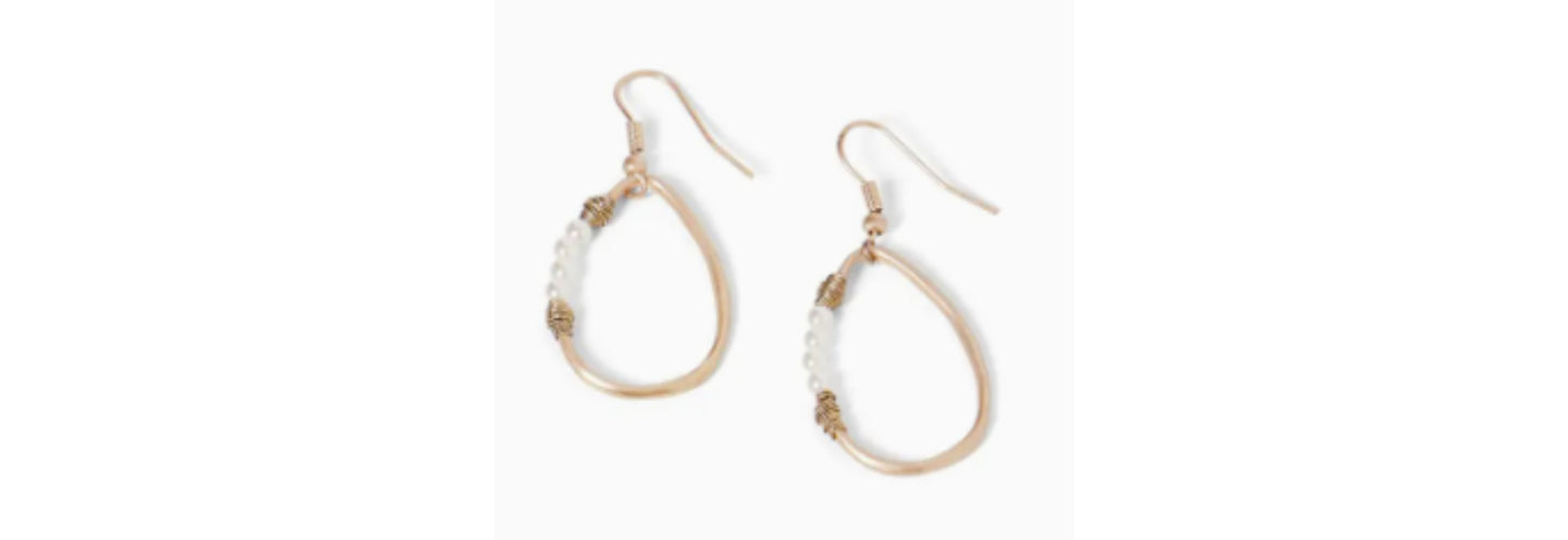 Teardrop Earrings w/ Side Pearls - Gold