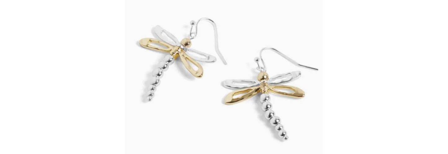Dragonfly Mixed Metal Earrings - Gold & Silver