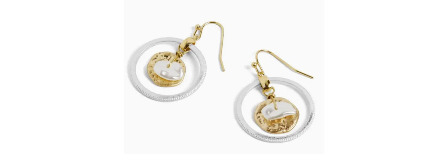 Swinging Pearl Mixed Metal Earrings - Gold & Silver