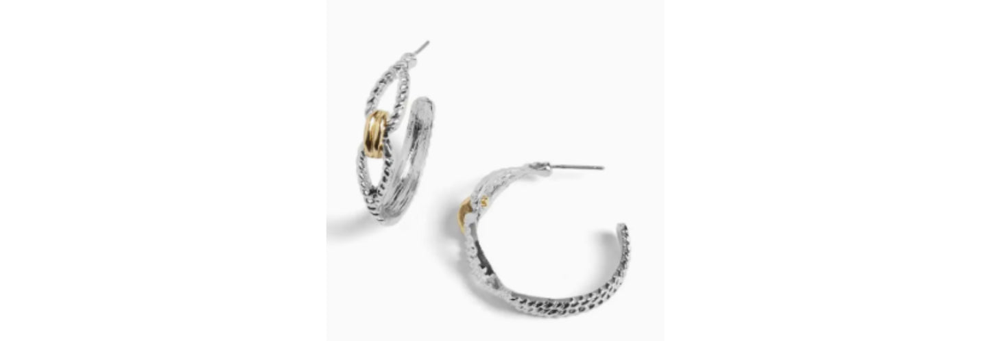 Link Hoop Earrings Mixed Metal - Silver & Gold