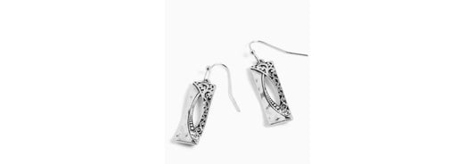 Rectangle Hollow With Stone Earrings - Silver
