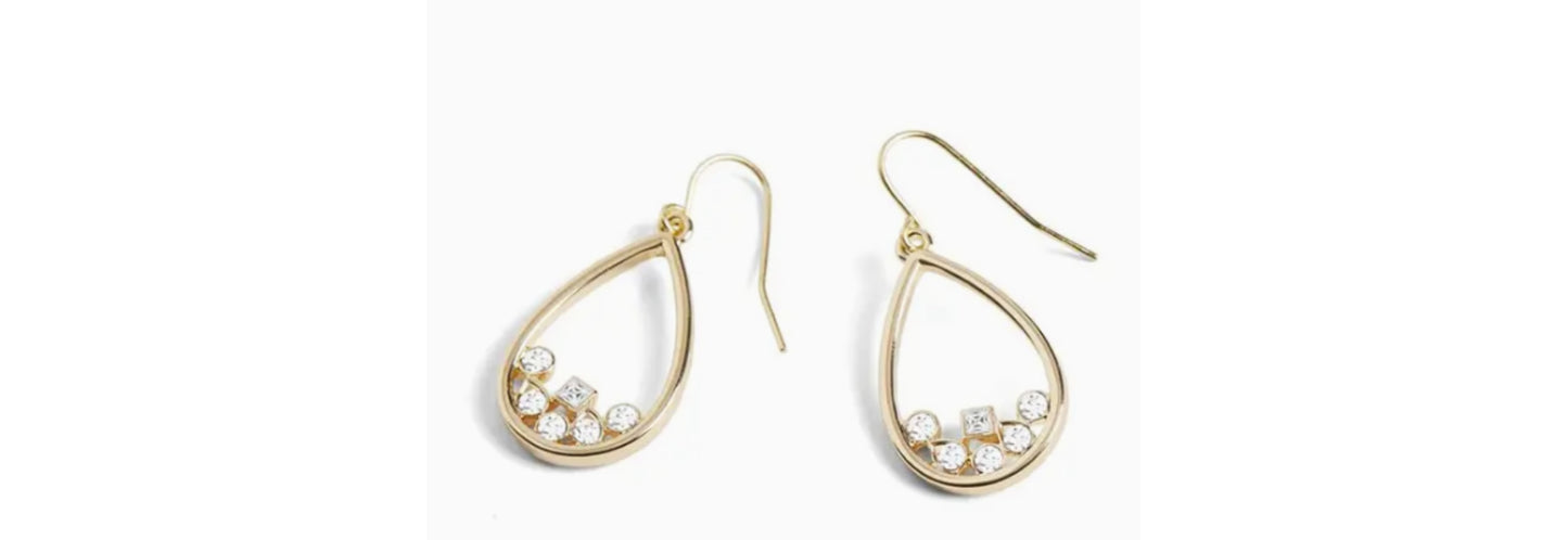 Scattered Stones Teardrop Earrings - Gold