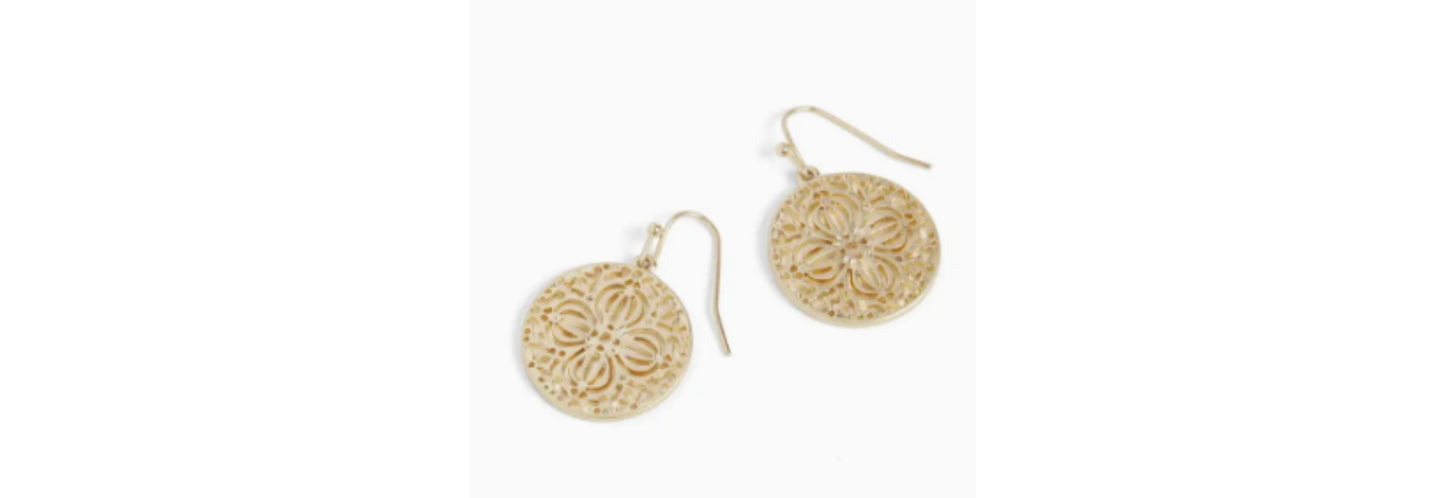 Floral Filigree Round Earrings - Gold