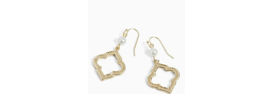 Pearl Open Shape Dangle Earrings - Gold