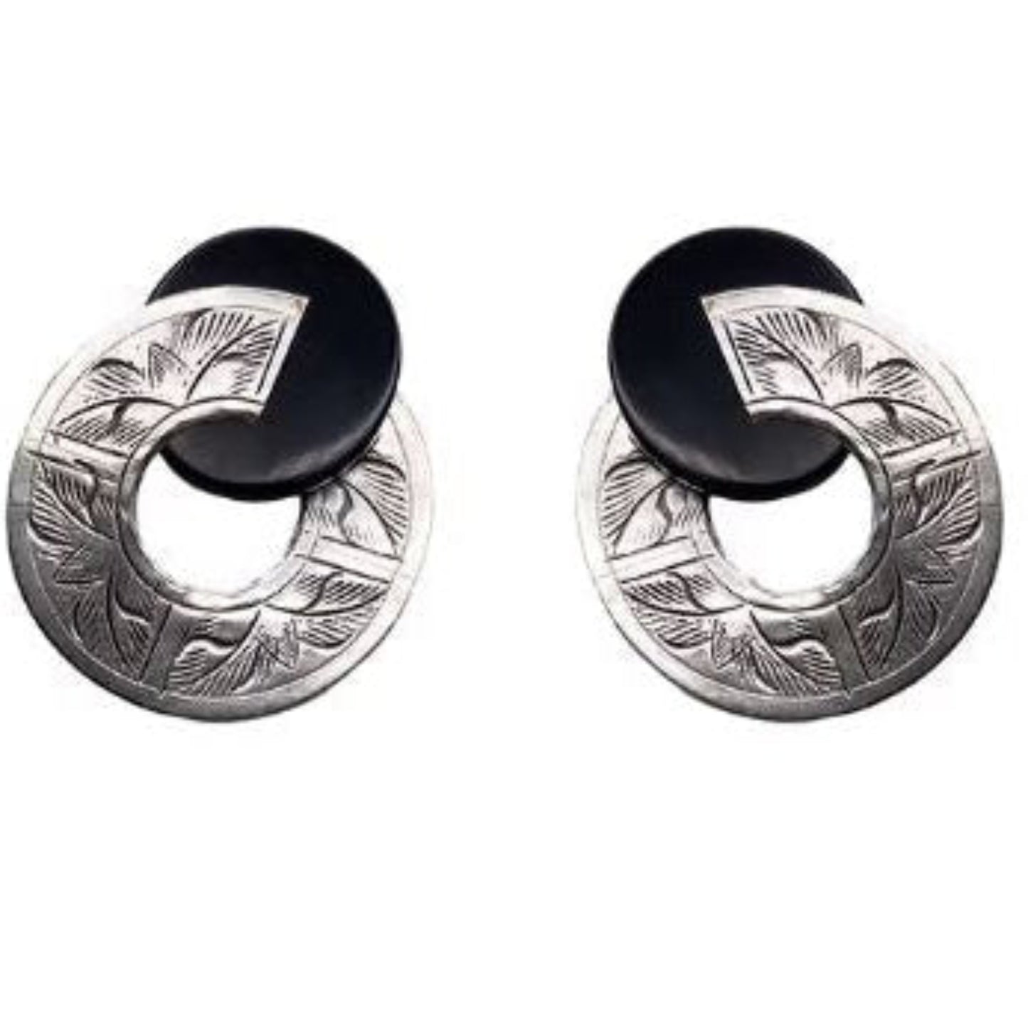 Earrings: Broken Circle - Silver with Black | Post
