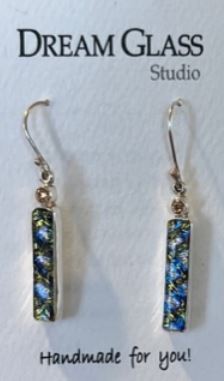 Long Rectangle Dichroic Glass Sterling Silver Dangle Earrings - Confetti