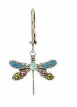 Earrings Crystal Dragonfly Dangle Green Multi