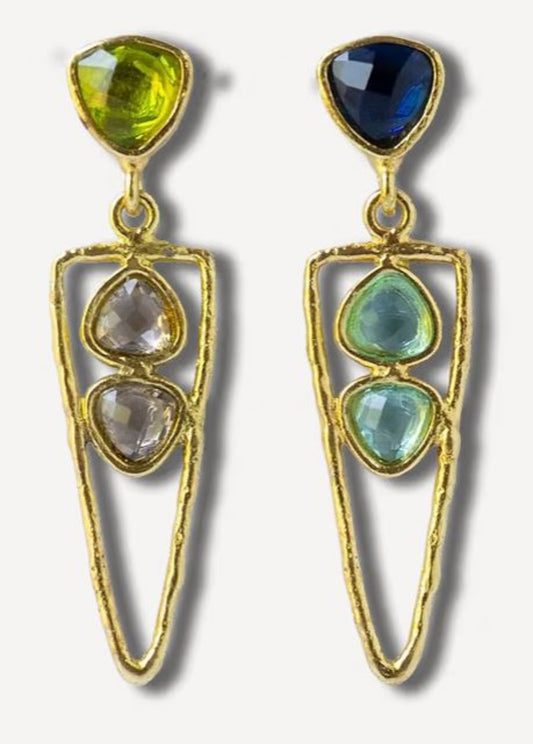 Earrings: Dainty Daggers - Gold with Aqua or Blue | Post