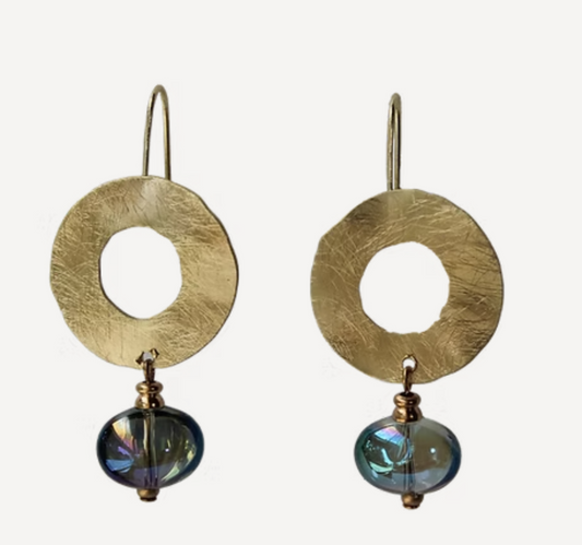 Earrings: Enigma Bob's - Silver with Aurora Borealis Bead | Fishhook Ear Wire