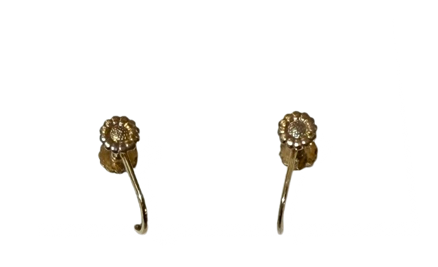 Gold Tone Flower Clip Earrings with Pearl Center | Preowned
