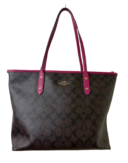 Coach Brown Signature Tote Bag with Pink Handles | Preowned