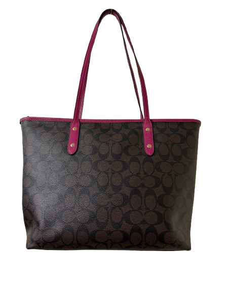 Coach Brown Signature Tote Bag with Pink Handles | Preowned