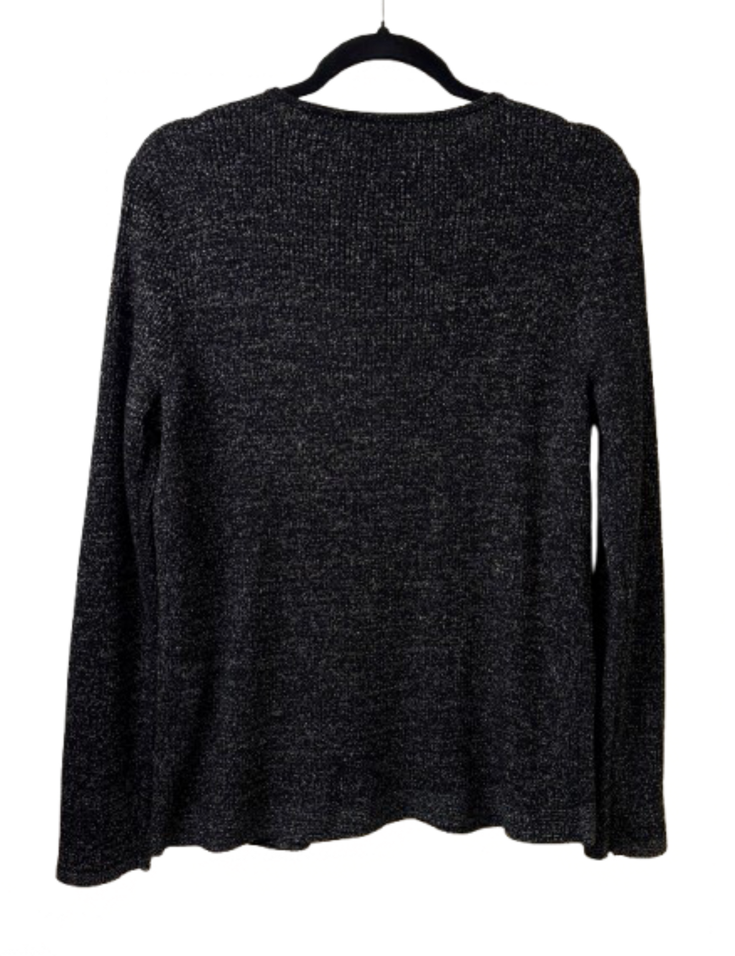 Calvin Klein Black V Neck Zip Front Sparkle Sweater - Large | Preowned