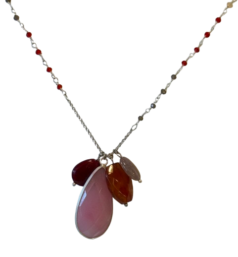 Silver Tone Long Multi Stone Necklace | Preowned