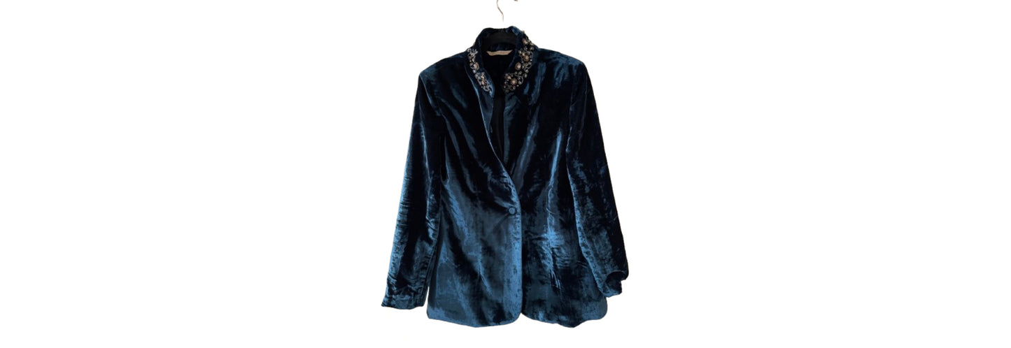 Soft Surrounding: Embellished Collar Velvet Jacket Teal - MD